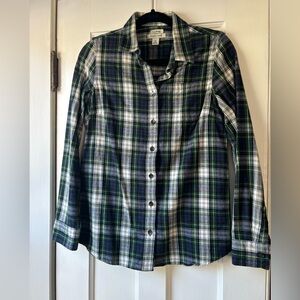 LL Bean Scotch Plaid Slightly Fitted Flannel Shirt, Size XS